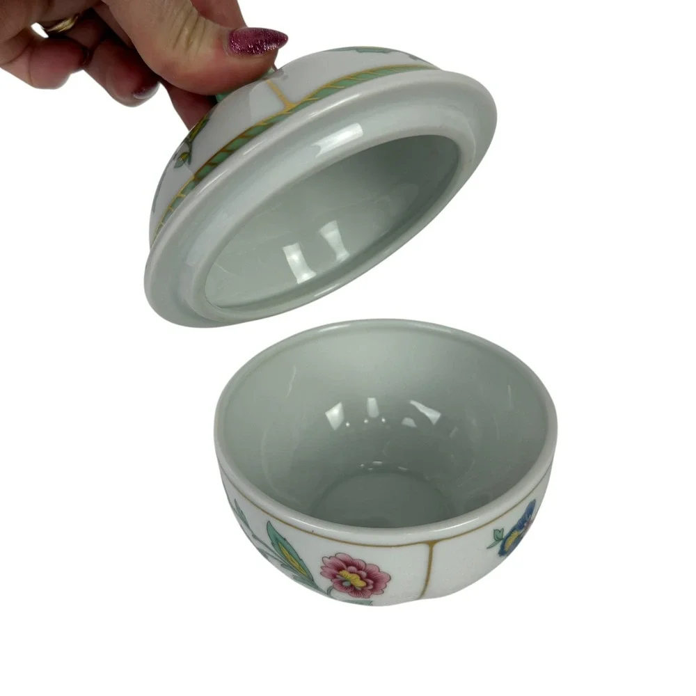 Heinrich W-Germany Floral Porcelain Lidded Sugar Bowl Trinket Dish Gold Gilt